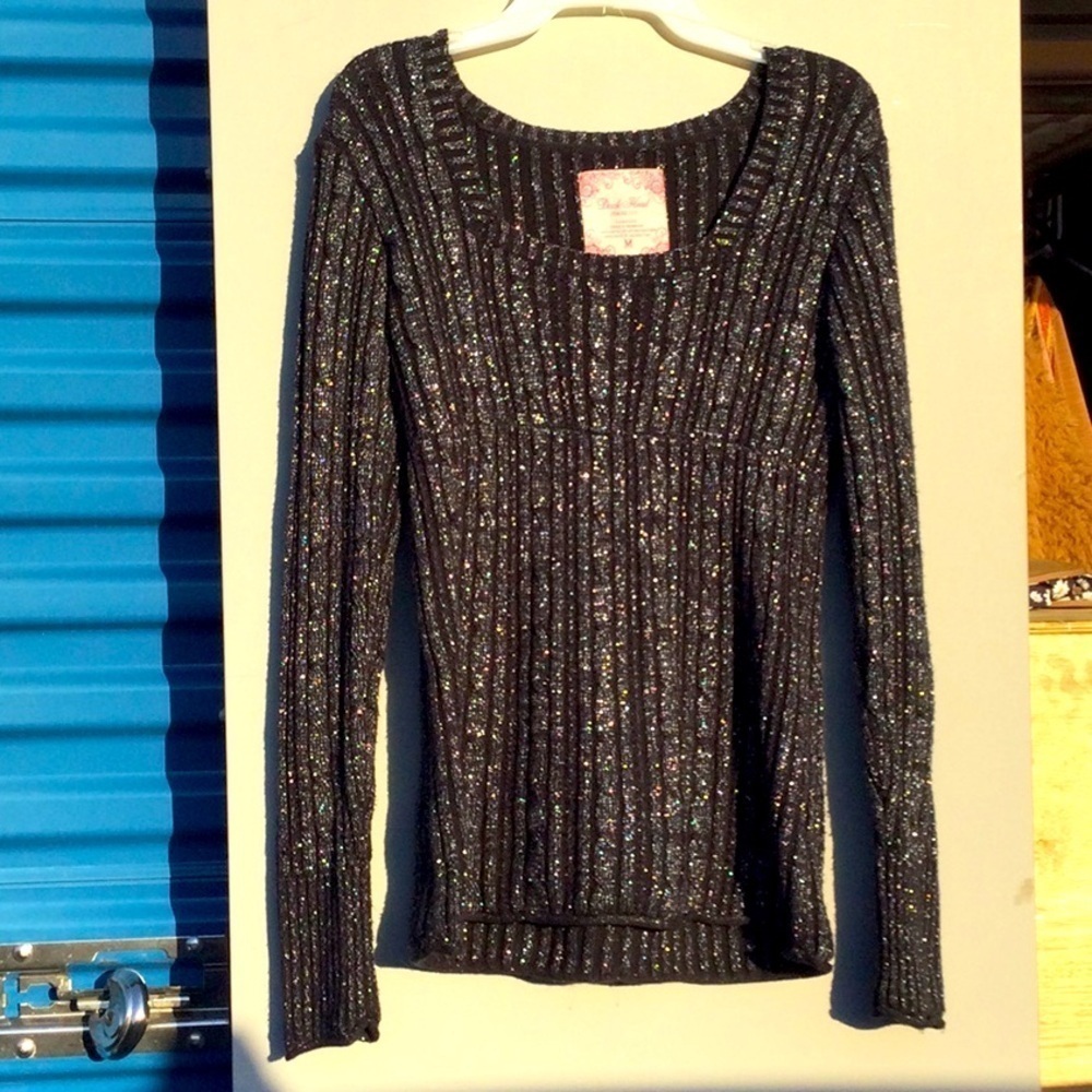 DUCK HEAD BLACK & SHIMMERING SILVER LONG SLEEVE  SCOOP NECK SWEATER SIZE MEDIUM